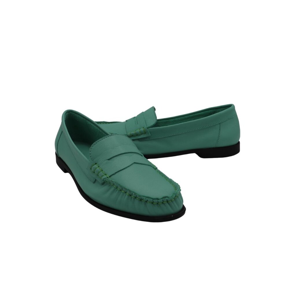 Avah light mint green leather penny loafer